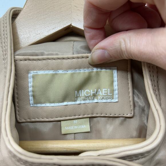 MICHAEL Michael Kors Tan Brown Soft Leather Jacket Medium Zip Up Pockets Lined - Picture 5 of 6